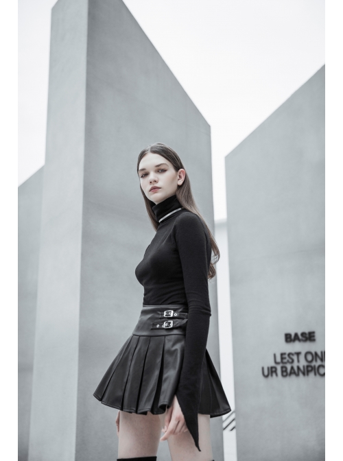 Steam Punk Female PU Leather Metal Buckle Skirt
