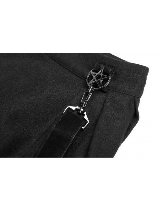 Steam Punk Female Casual Black Strap Metal Buckle Skirt