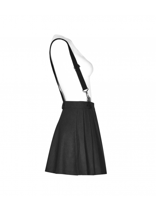 Steam Punk Female Casual Black Strap Metal Buckle Skirt