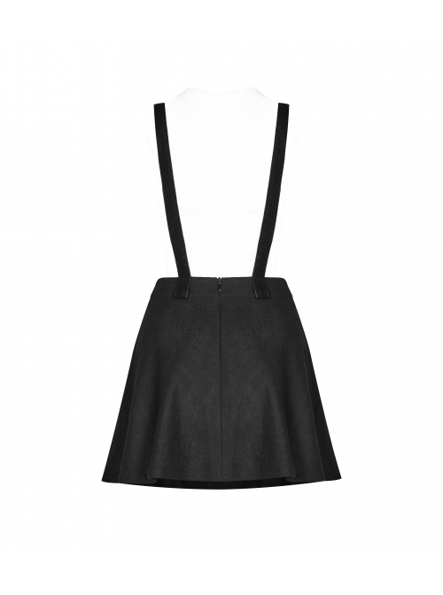 Steam Punk Female Casual Black Strap Metal Buckle Skirt