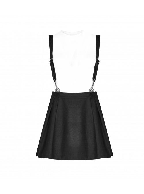Steam Punk Female Casual Black Strap Metal Buckle Skirt