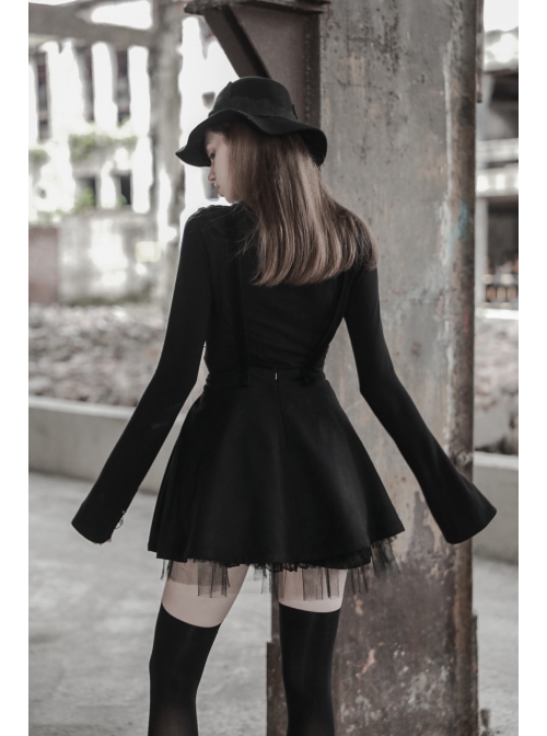 Steam Punk Female Casual Black Strap Metal Buckle Skirt
