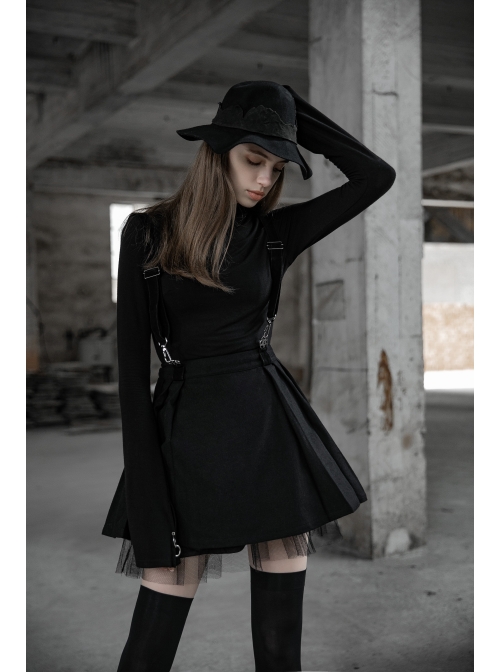 Steam Punk Female Casual Black Strap Metal Buckle Skirt