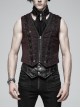 Front Chest Three-Dimensional Pattern Ribbon Metal Eyelets Lace-Up Dark Red Gothic Vest