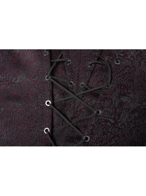 Front Chest Three-Dimensional Pattern Ribbon Metal Eyelets Lace-Up Dark Red Gothic Vest