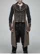 Front Zipper Metal Eyelets Lace-Up Back Waist Hasp Brown Punk Print Long Vest
