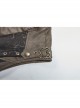 Front Zipper Metal Eyelets Lace-Up Back Waist Hasp Brown Punk Print Long Vest