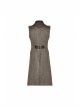 Front Zipper Metal Eyelets Lace-Up Back Waist Hasp Brown Punk Print Long Vest