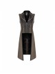 Front Zipper Metal Eyelets Lace-Up Back Waist Hasp Brown Punk Print Long Vest