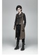 Front Zipper Metal Eyelets Lace-Up Back Waist Hasp Brown Punk Print Long Vest