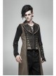Front Zipper Metal Eyelets Lace-Up Back Waist Hasp Brown Punk Print Long Vest