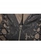 Front Zipper Metal Eyelets Lace-Up Back Waist Hasp Brown Punk Print Long Vest