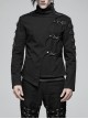Stand-Up Collar Front Placket Asymmetrical Design Metal D-Buckle Leather Hasp Black Punk Coat