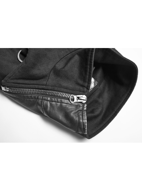 Stand-Up Collar Front Placket Asymmetrical Design Metal D-Buckle Leather Hasp Black Punk Coat