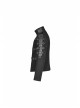 Stand-Up Collar Front Placket Asymmetrical Design Metal D-Buckle Leather Hasp Black Punk Coat