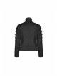 Stand-Up Collar Front Placket Asymmetrical Design Metal D-Buckle Leather Hasp Black Punk Coat