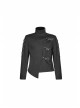 Stand-Up Collar Front Placket Asymmetrical Design Metal D-Buckle Leather Hasp Black Punk Coat