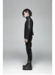 Stand-Up Collar Front Placket Asymmetrical Design Metal D-Buckle Leather Hasp Black Punk Coat