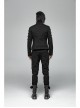 Stand-Up Collar Front Placket Asymmetrical Design Metal D-Buckle Leather Hasp Black Punk Coat
