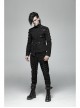 Stand-Up Collar Front Placket Asymmetrical Design Metal D-Buckle Leather Hasp Black Punk Coat