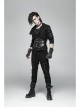 Stand-Up Collar Front Placket Asymmetrical Design Metal D-Buckle Leather Hasp Black Punk Coat