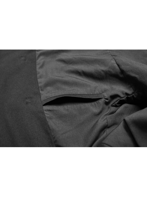 Stand-Up Collar Front Placket Asymmetrical Design Metal D-Buckle Leather Hasp Black Punk Coat