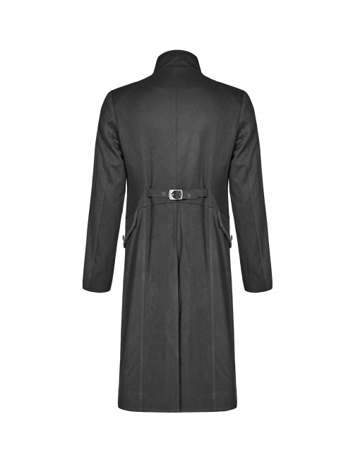 Stand-Up Collar Front Metal Button Vintage Cashew Lace Open Fork Front Hem Black Gothic Coat