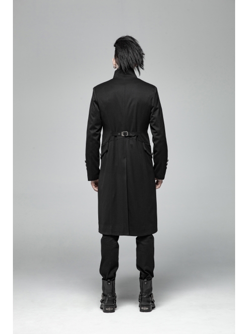 Stand-Up Collar Front Metal Button Vintage Cashew Lace Open Fork Front Hem Black Gothic Coat