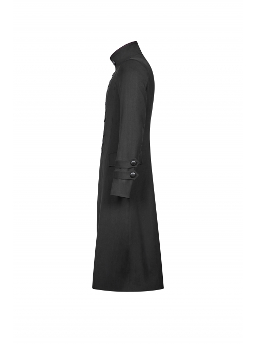 Stand-Up Collar Front Leather Button Long Sleeve Black Gothic Jacket