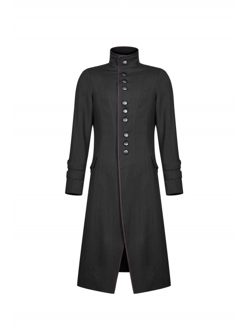 Stand-Up Collar Front Leather Button Long Sleeve Black Gothic Jacket