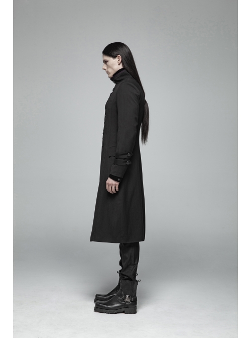Stand-Up Collar Front Leather Button Long Sleeve Black Gothic Jacket