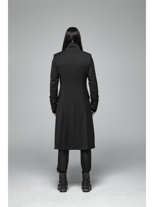 Stand-Up Collar Front Leather Button Long Sleeve Black Gothic Jacket