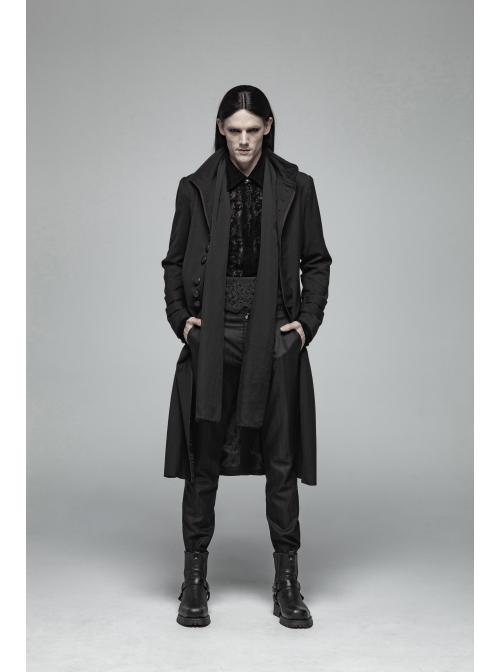 Stand-Up Collar Front Leather Button Long Sleeve Black Gothic Jacket