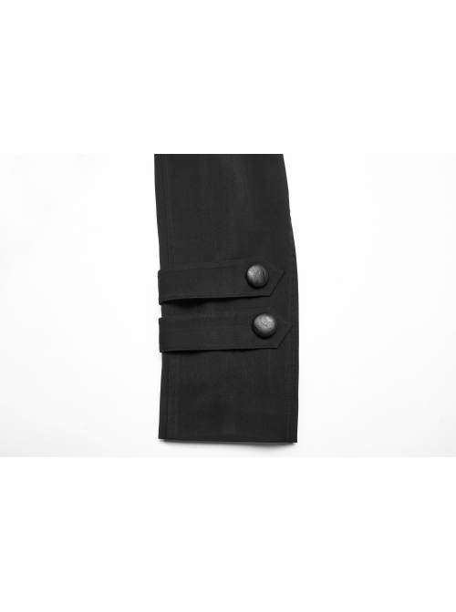 Stand-Up Collar Front Leather Button Long Sleeve Black Gothic Jacket