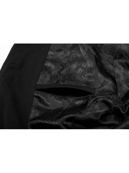 Stand-Up Collar Front Leather Button Long Sleeve Black Gothic Jacket