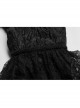 Fake Two-Piece Stand-Up Collar Front Chest Button Flare Sleeve Back Waist Lace-Up Black Gothic Jacquard Splice Lace Mesh Coat