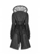 Fake Two-Piece Stand-Up Collar Front Chest Button Flare Sleeve Back Waist Lace-Up Black Gothic Jacquard Splice Lace Mesh Coat