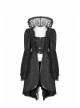 Fake Two-Piece Stand-Up Collar Front Chest Button Flare Sleeve Back Waist Lace-Up Black Gothic Jacquard Splice Lace Mesh Coat
