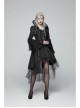Fake Two-Piece Stand-Up Collar Front Chest Button Flare Sleeve Back Waist Lace-Up Black Gothic Jacquard Splice Lace Mesh Coat