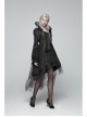 Fake Two-Piece Stand-Up Collar Front Chest Button Flare Sleeve Back Waist Lace-Up Black Gothic Jacquard Splice Lace Mesh Coat