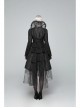 Fake Two-Piece Stand-Up Collar Front Chest Button Flare Sleeve Back Waist Lace-Up Black Gothic Jacquard Splice Lace Mesh Coat