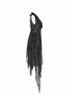 Front Metal Retro Button Side Hasp Asymmetric Lace Hem Black Gothic Chiffon Vest