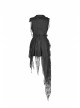 Front Metal Retro Button Side Hasp Asymmetric Lace Hem Black Gothic Chiffon Vest