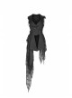 Front Metal Retro Button Side Hasp Asymmetric Lace Hem Black Gothic Chiffon Vest
