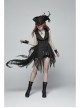 Front Metal Retro Button Side Hasp Asymmetric Lace Hem Black Gothic Chiffon Vest
