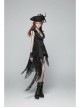Front Metal Retro Button Side Hasp Asymmetric Lace Hem Black Gothic Chiffon Vest