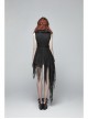 Front Metal Retro Button Side Hasp Asymmetric Lace Hem Black Gothic Chiffon Vest