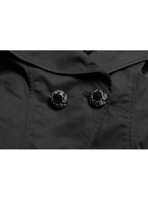 Front Metal Retro Button Side Hasp Asymmetric Lace Hem Black Gothic Chiffon Vest