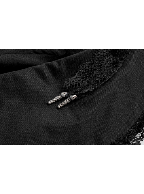 Front Metal Retro Button Side Hasp Asymmetric Lace Hem Black Gothic Chiffon Vest