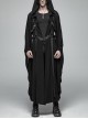 Front Chest Metal Buckle Leather Strap Long Sleeve Black Punk Hooded Coat